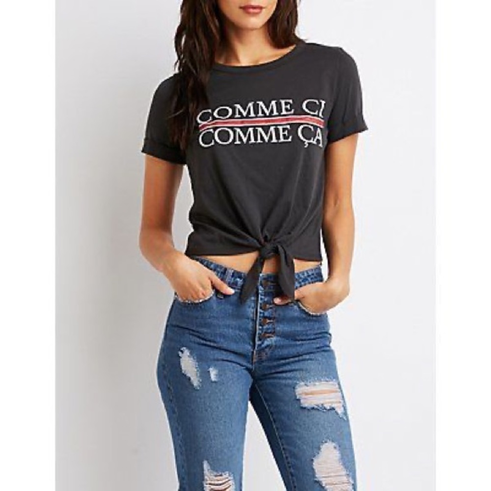 Front tie charcoal tee